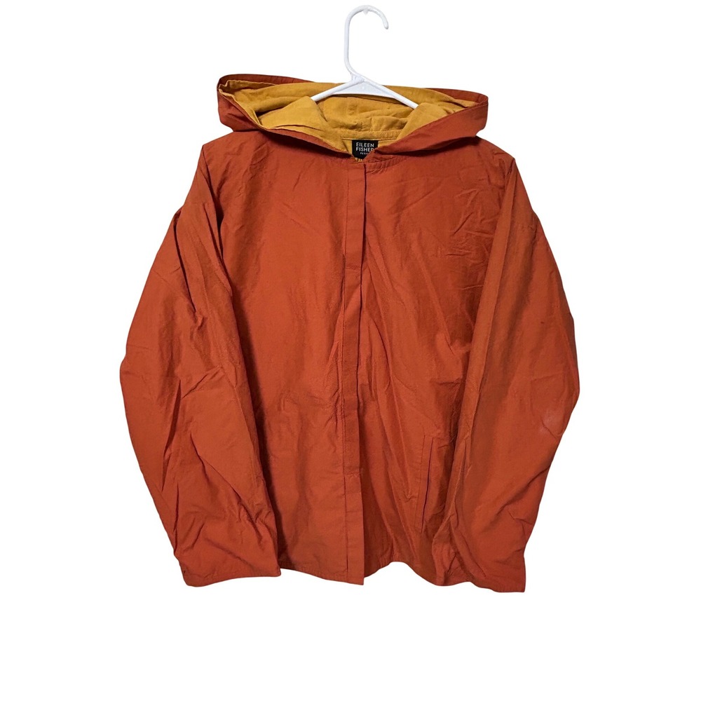 Eileen Fisher Petite Orange Hooded Jacket Italian Fabric Utility Layering PM